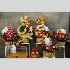 6 tráp cưới rồng phụng vàng tone đỏ