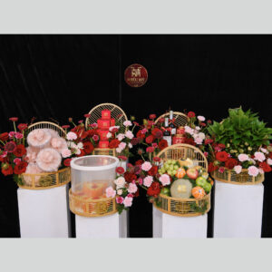 [SS] 6 mâm quả cưới tone đỏ mix hồng đế tre