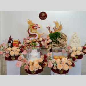 [SSSS] 6 mâm rồng phụng vàng cam đế cầu mây tone đỏ