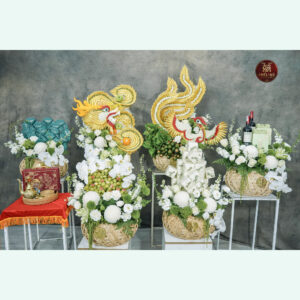 [SSSS] 6 tráp rồng phụng tone xanh trắng cúc mẫu đơn