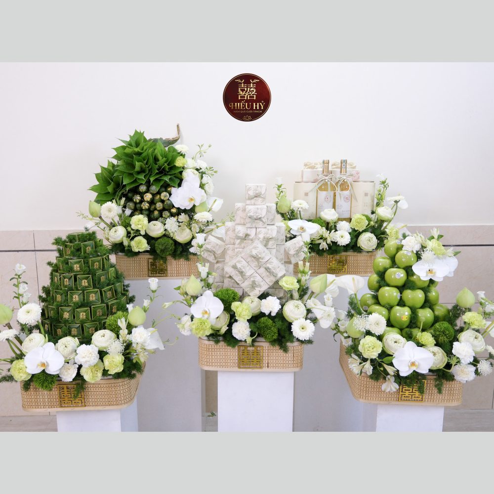 5 mâm đế tre tone sen xanh trắng