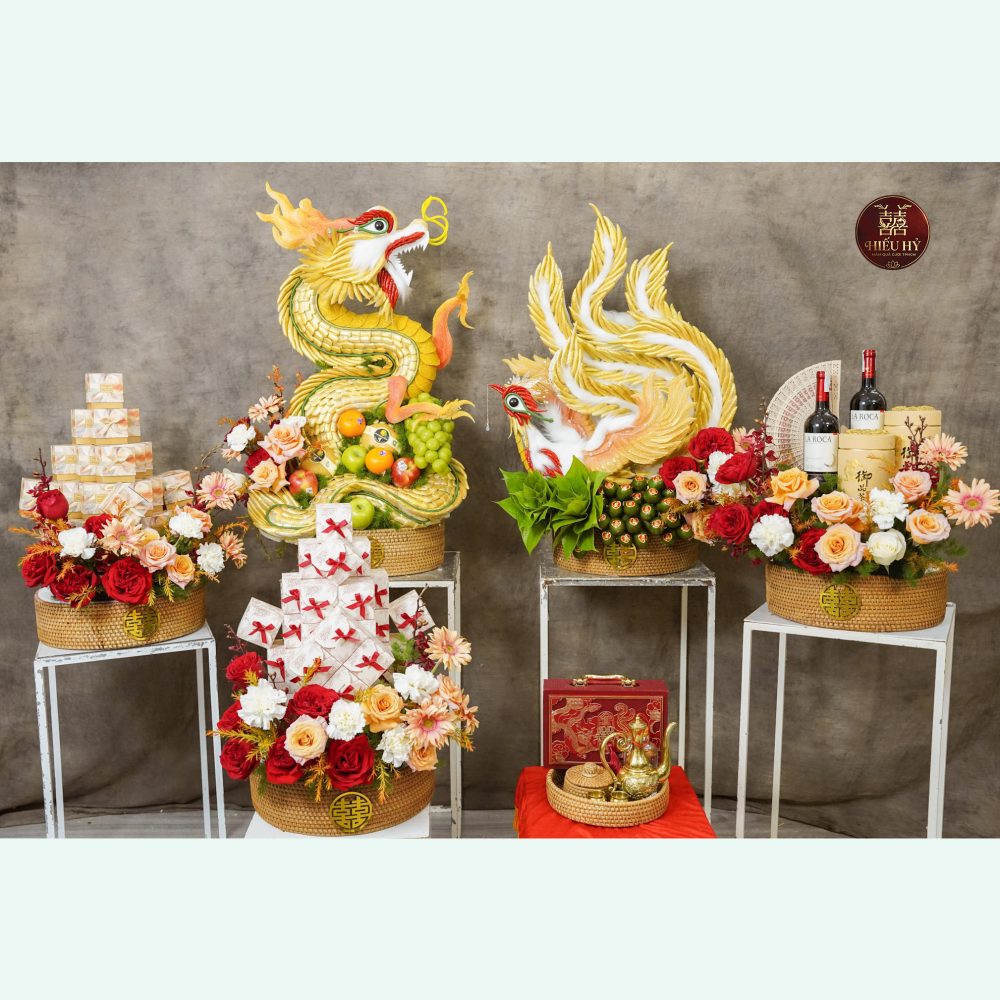 5 mâm rồng phụng vàng tone cam mix đỏ