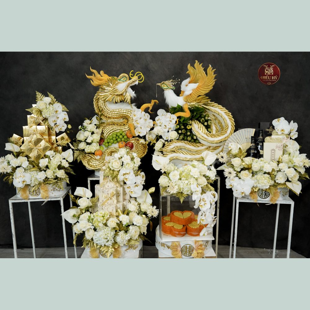 6 mâm rồng phụng dát vàng tone trắng vàng