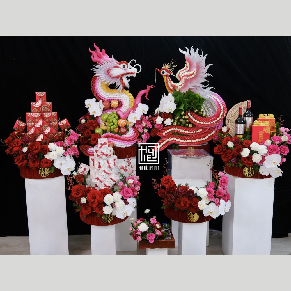 6 mâm rồng phụng đỏ mix hồng cao cấp