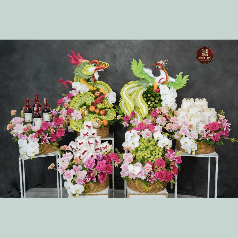 6 mâm rồng phụng tone hồng trắng