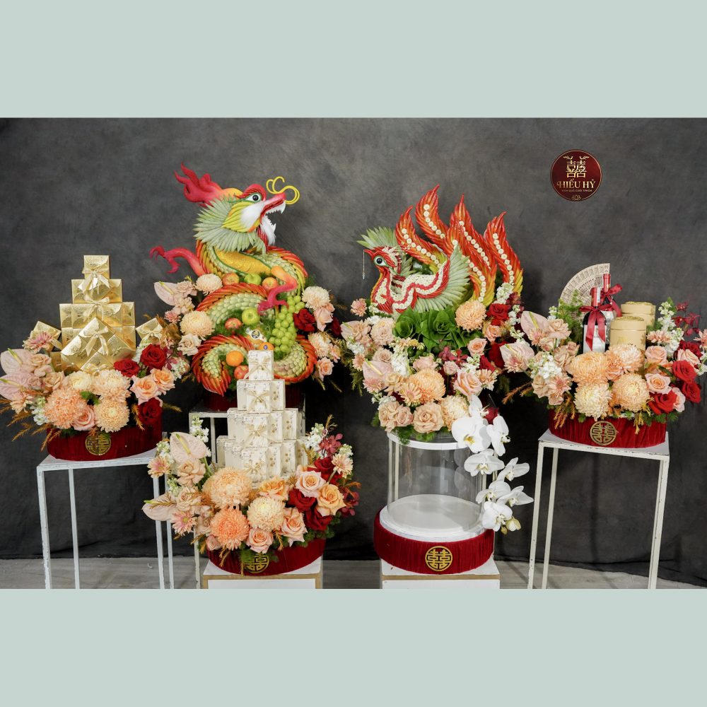 6 mâm rồng phụng truyền thống tone cam pastel