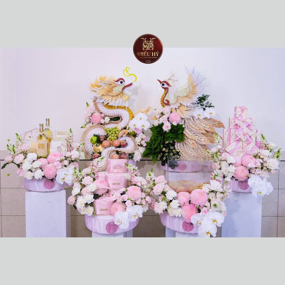 6 mâm rồng phụng vàng tone hồng nhẹ