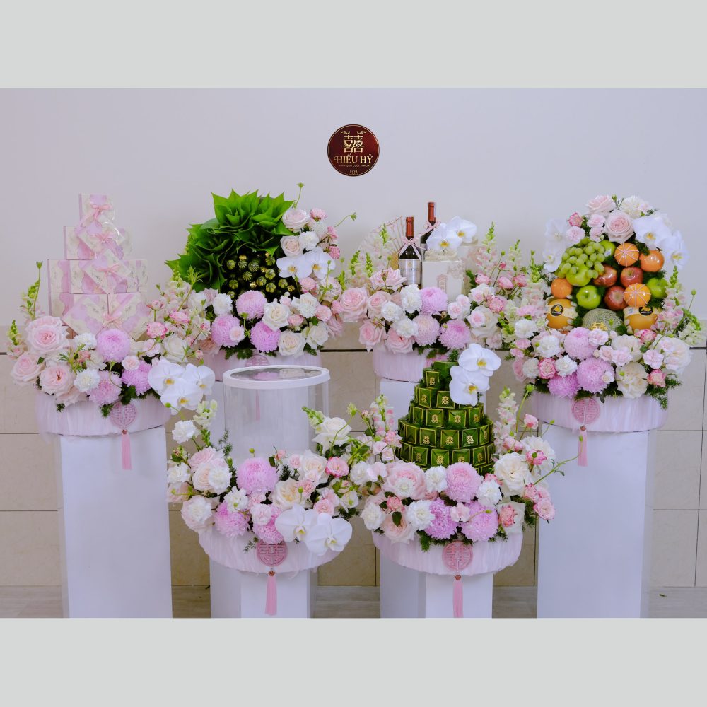 6 tráp cưới tone hồng hiện đại