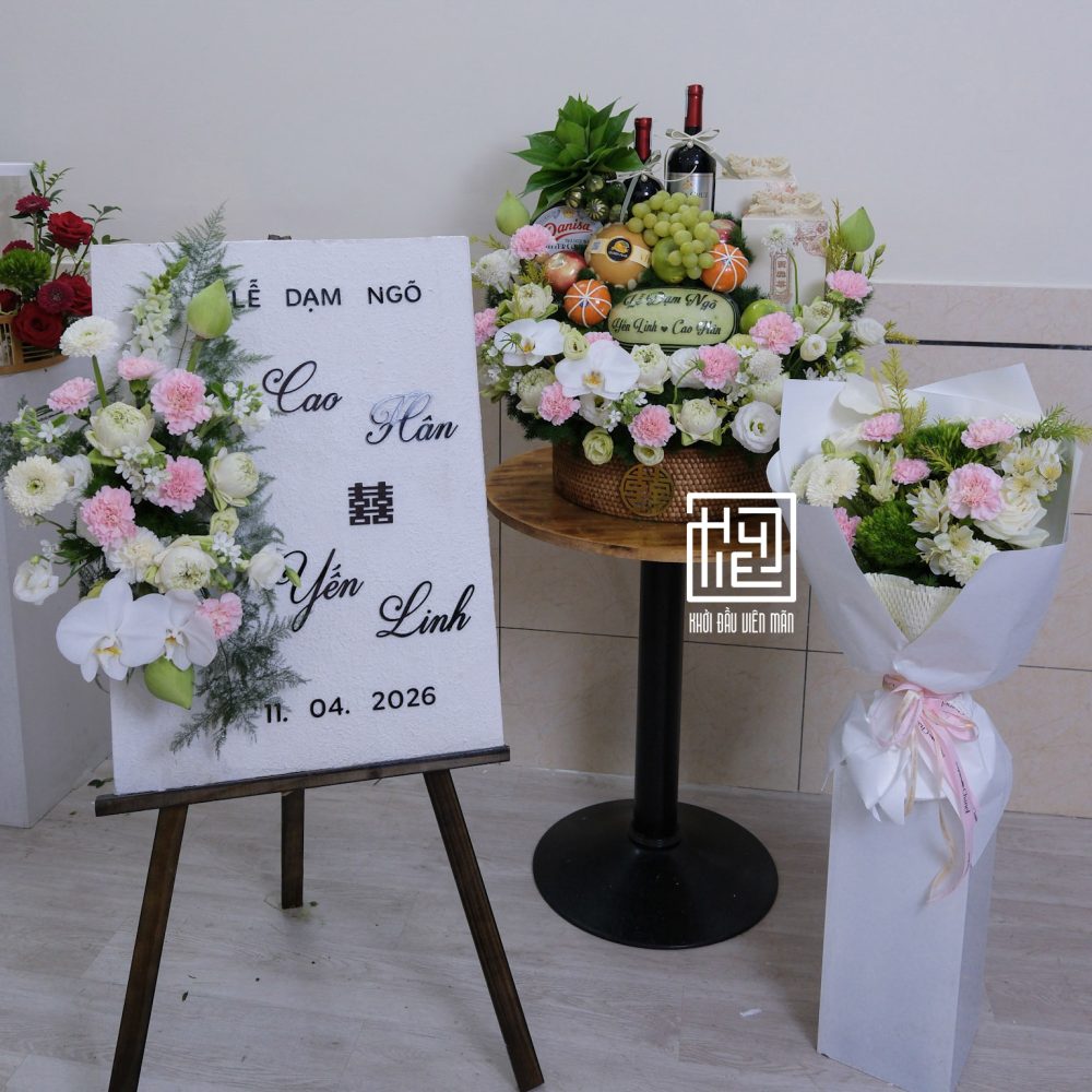 combo dạm ngõ với bảng tone xanh trắng mix hồng
